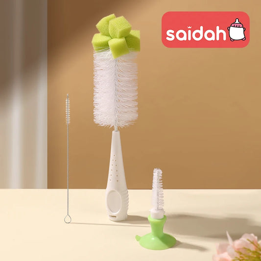 SAIDAH Simple Nylon Sponge Suction Feeding Bottle Nipple Pacifier Brush Set for Cleaning Water Sippy Vacuum Cup (2 in 1)