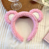 Strawberry Bear Plush Ear Face Wash Headband - Cute Cartoon Non-Slip Hairband for Women, Soft Cashmere