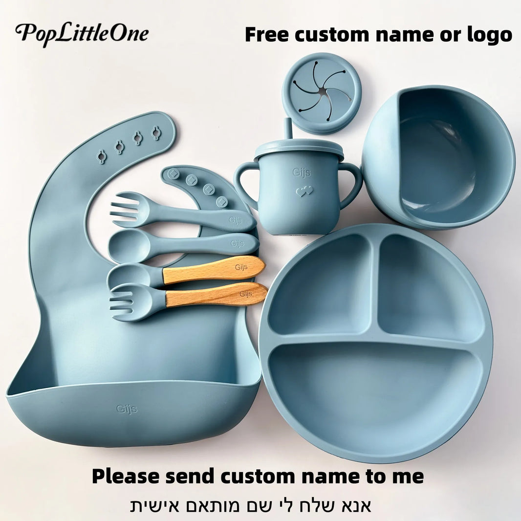 Personalized Cartoon Baby Plate – Silicone Tableware with Sucker Bowl, Food Tray, Sippy Cup, and Spoon – Baby Feeding Accessories