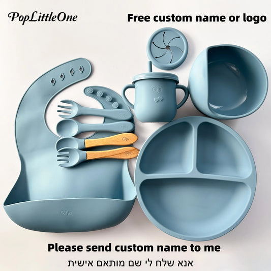 Personalized Cartoon Baby Plate – Silicone Tableware with Sucker Bowl, Food Tray, Sippy Cup, and Spoon – Baby Feeding Accessories