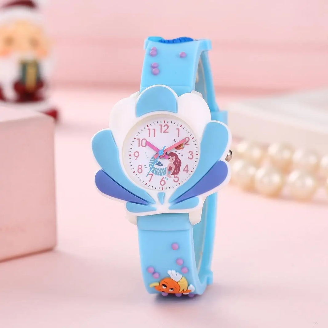 Children’s Cartoon Mermaid Shell Watch 3D Pattern PVC Soft Skin-Friendly Learning Watch