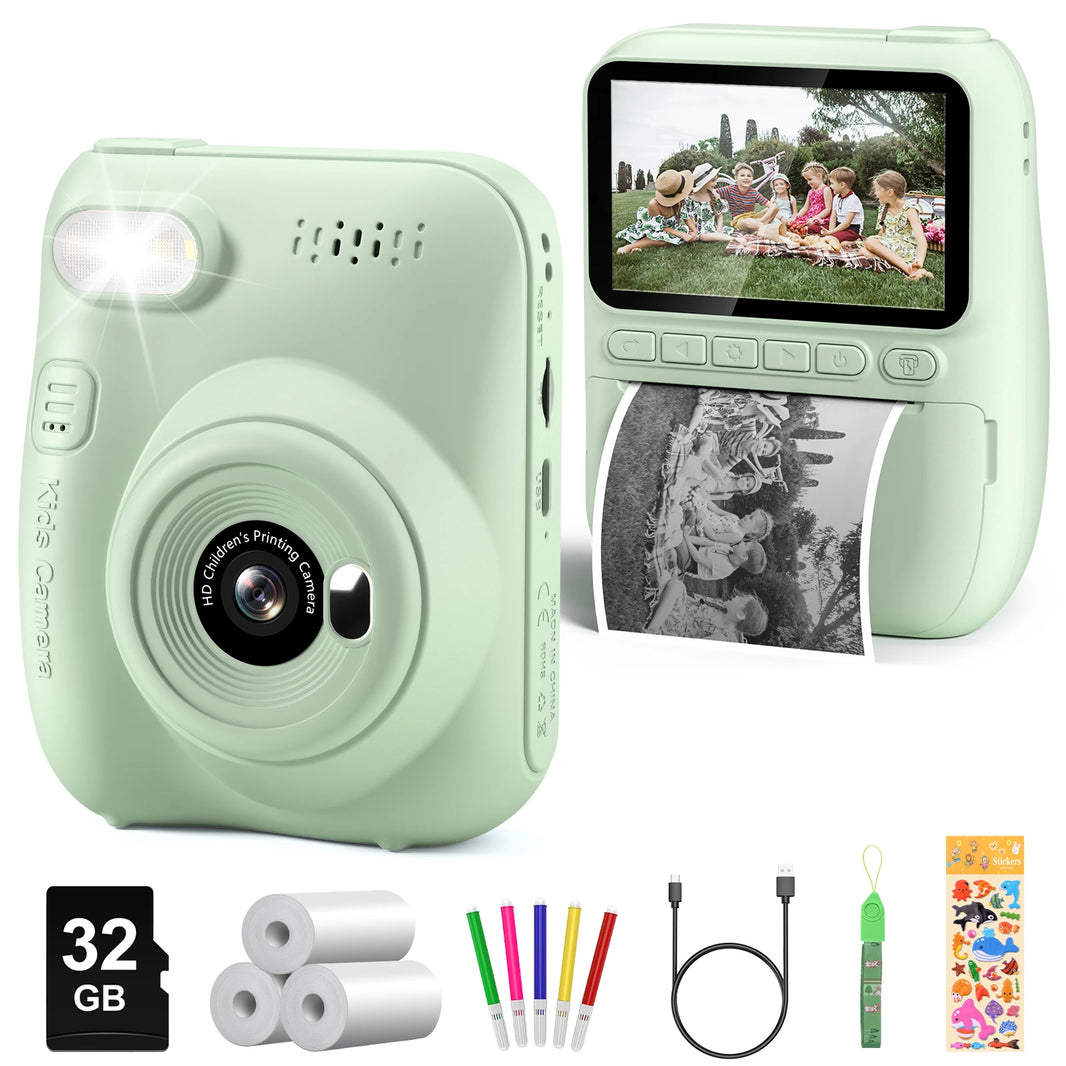 Instant Print Kids Camera with 3.0-Inch Screen, 32MP 1080P HD Digital Camera, Includes 3 Rolls of Printer Paper