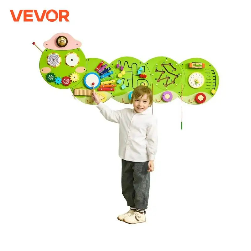 VEVOR Caterpillar Children’s Wall Busy Board – 12 Activities Montessori Sensory Learning Center for Kids Ages 3-12