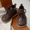 Claladoudou Fashion Children Boots, Solid Brown Black Brogue Retro Ankle Boots for Kids Girls, Rubber Sole Little Boys Autumn Boots