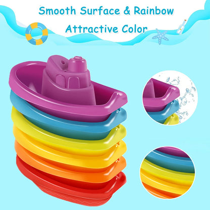 Baby Bath Toys Rainbow Stacking Boat and Spoon Set