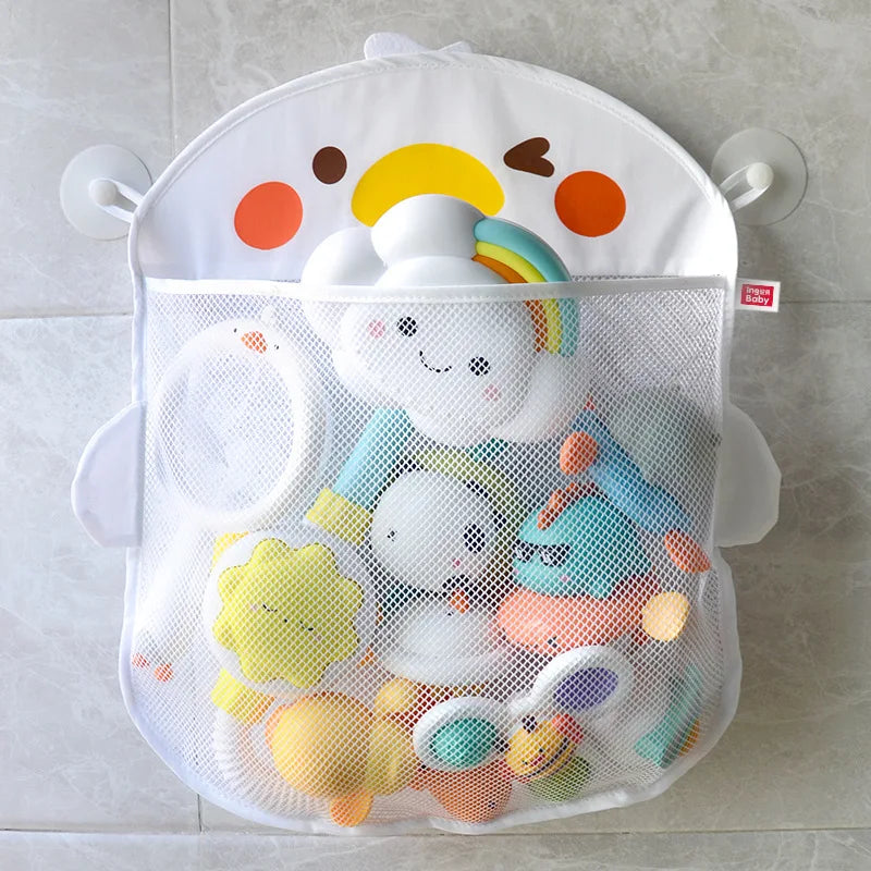 White Baby Bath Toy Storage Mesh Bag with Strong Suction Cups