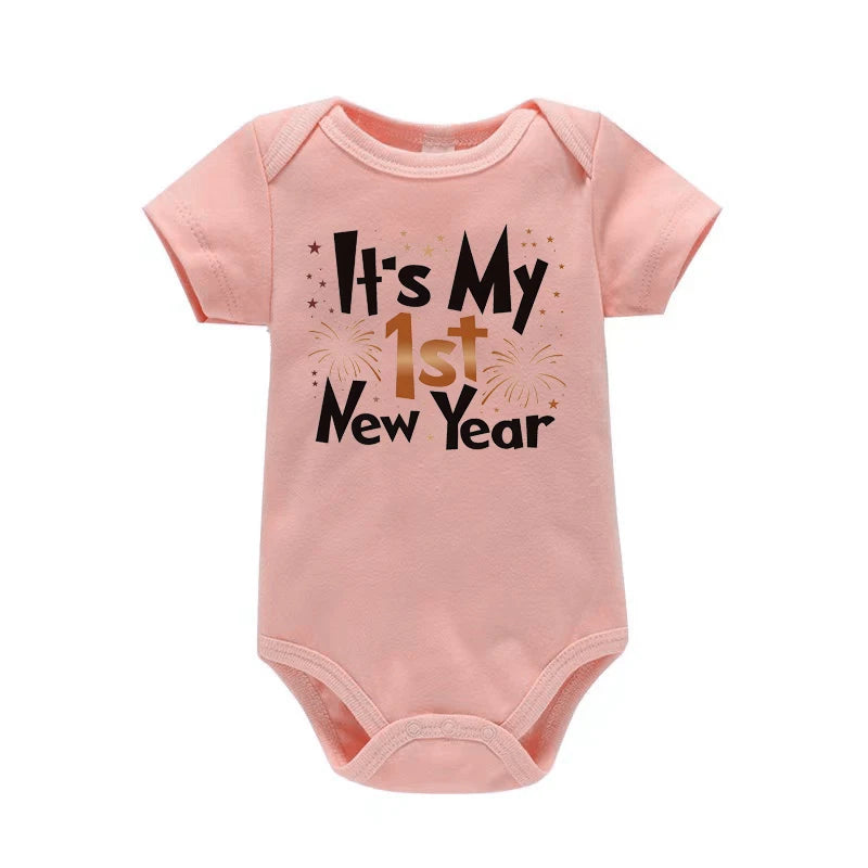 Happy New Year “It’s My 1st New Year” Newborn Baby Clothes – Letter Printed Infant Onesie, Casual Toddler Jumpsuit for Girls & Boys