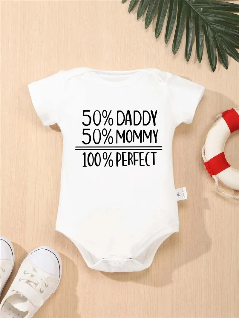 50% Daddy 50% Mommy 100% Perfect Baby Romper - Cute Letter Print Bodysuit for Newborns and Infants