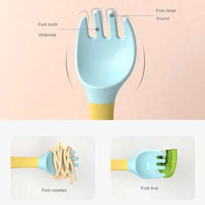 Baby Children Spoon Fork Set – Soft, Bendable Silicone Training Utensils for Toddlers