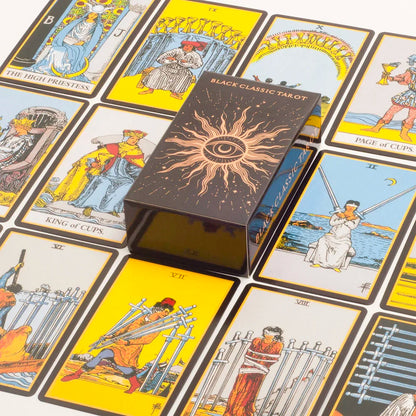 Black Classic Tarot Cards Deck (78 Pieces, Fortune-Telling Set with Guidebook, Family Game)