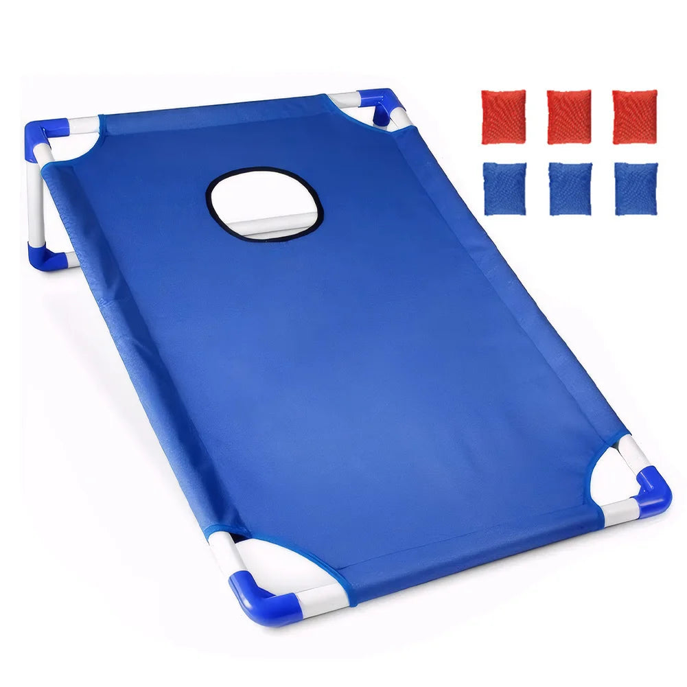 Portable Cornhole Set with 3 Red and 3 Blue Bags Toss Game for Kids Adults Family Outdoor Yard Beach BBQ Camping Lawn