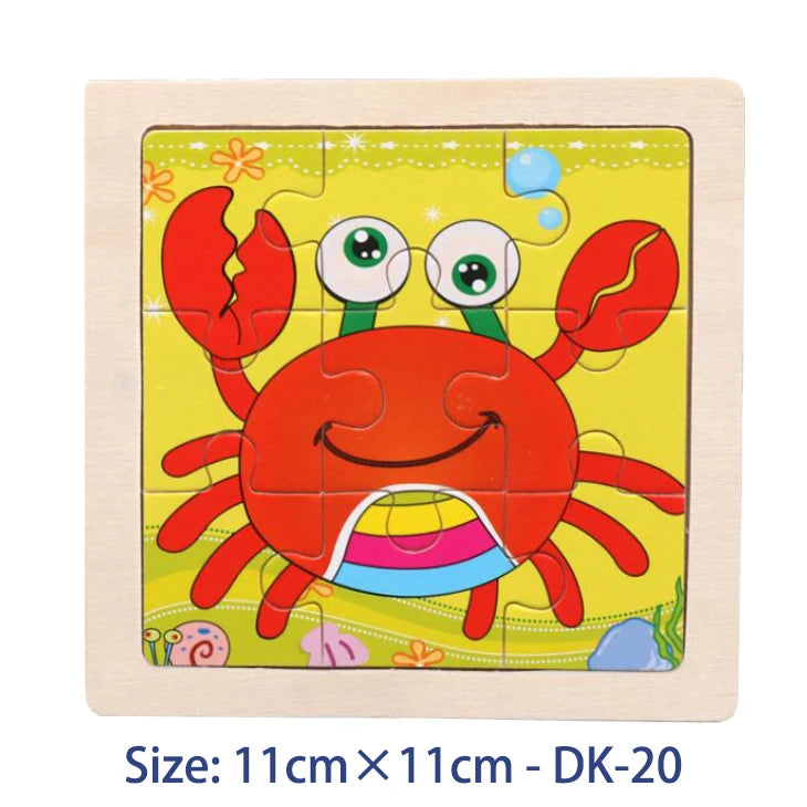 11cm (4.33in) Kids Wooden Jigsaw Puzzle – Cartoon Animal and Vehicle Montessori Educational Toy