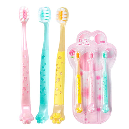 3pcs/box Kids Toothbrushes, Soft Bristles for Gum Care, Cat Paw Design for Tongue Cleaning, Independent Packaging, for 3-12 Years Old Kids