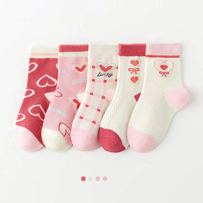 5 Pairs Cartoon Bear Children’s Middle Tube Socks - Autumn & Winter Keep Warm Sport Socks for Girls & Boys | Baby Cotton Socks for Kids
