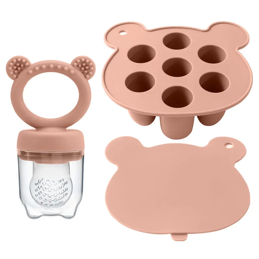 Baby Ice Cream Pops Silicone Mold - Popsicle Maker & Fruit Feeding Pacifier, Teething Toy, BPA-Free Baby Snack Stuff (3pcs)