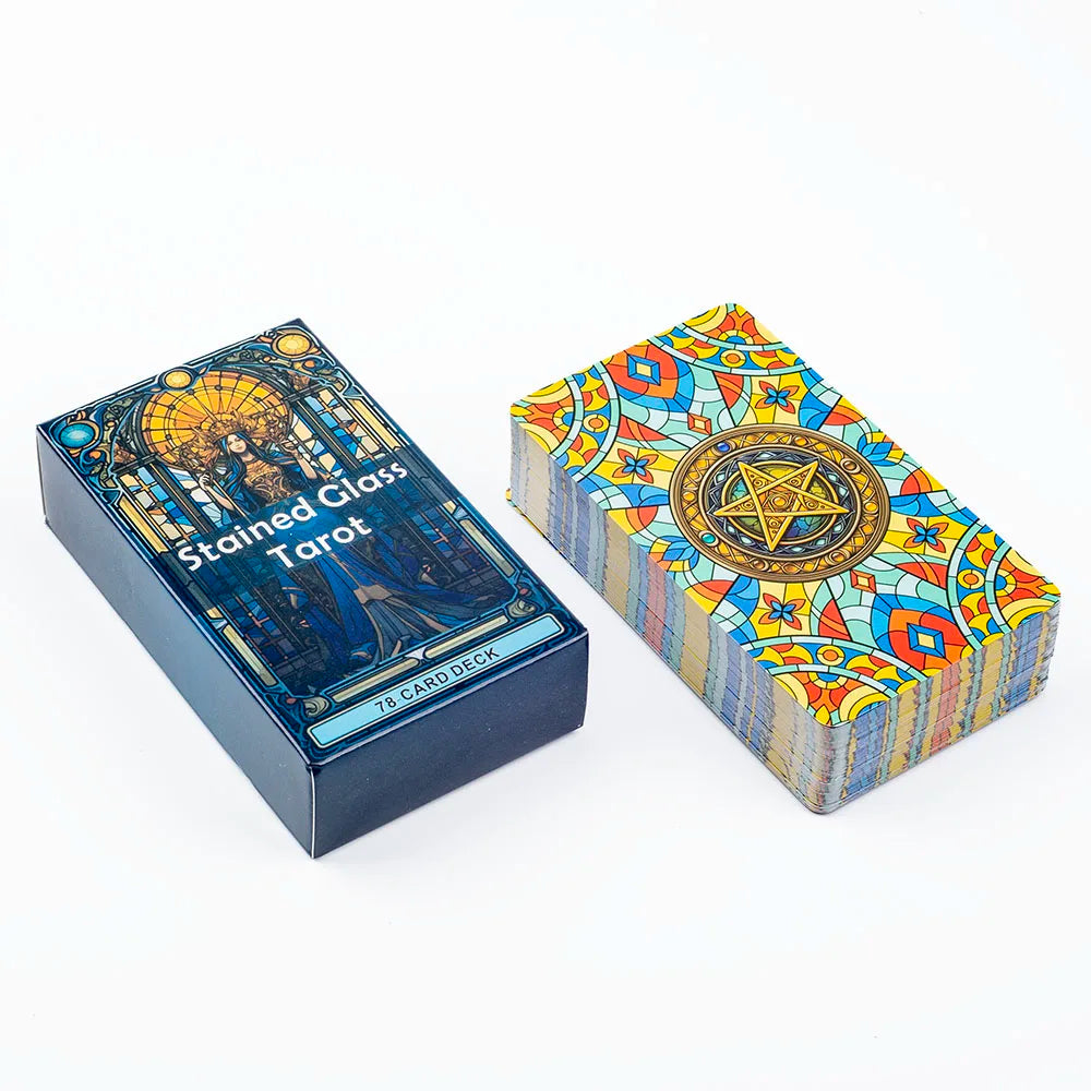 Stained Glass Tarot - 78-Card Deck, Leisure Entertainment Card Game, Family Gathering Divination, Board Playing Game, 10.3 x 6 cm