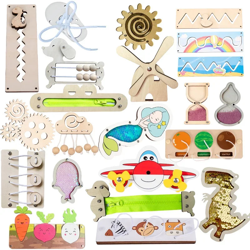 DIY Busy Board Accessories – Montessori Teaching Aids for Baby Early Education, Learning Skill Toy Parts and Wooden Board Games