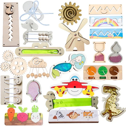 DIY Busy Board Accessories – Montessori Teaching Aids for Baby Early Education, Learning Skill Toy Parts and Wooden Board Games