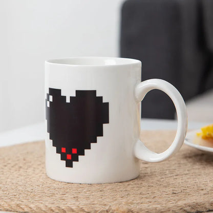 Peach Heart Color-Changing Ceramic Mug – 330ml (11 fl oz) Heat-Sensitive Magic Coffee Cup, Novelty Valentine's Gift