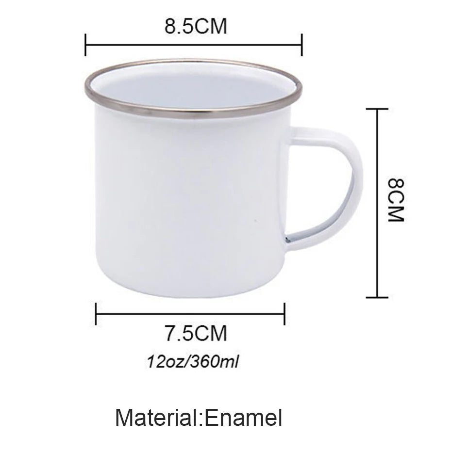 Penguin Enamel Campfire Mug, White Penguin Print — 11 oz (360 ml) Metal Camping Coffee Mug, Kids Birthday Gift