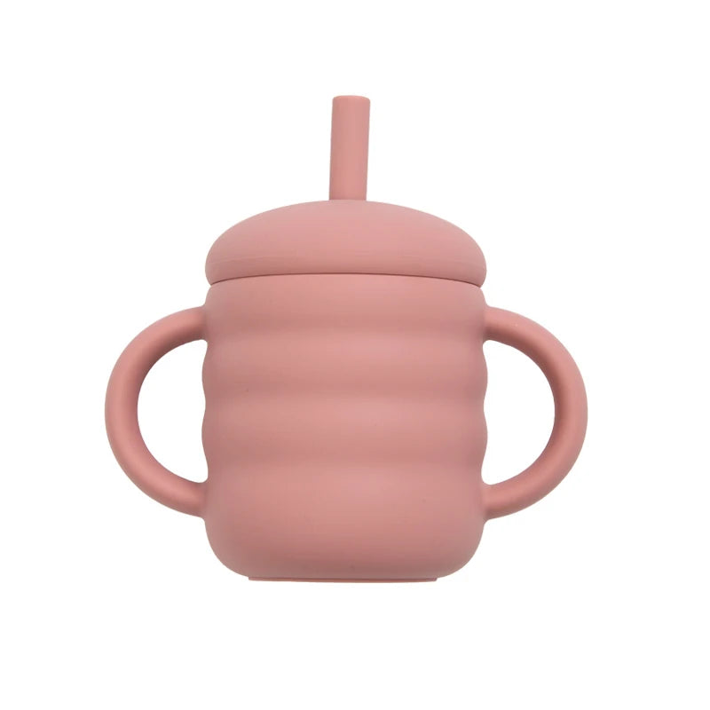 Baby Silicone Straw Cup, BPA Free Portable Leakproof Snack Storage Container, Kids Learning Drinking Cup, Toddler Feeding Tableware