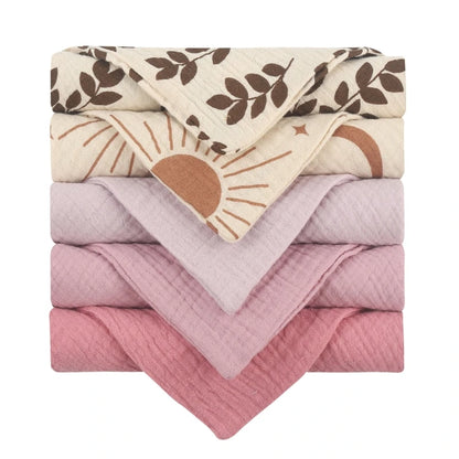 5 Pcs Baby Cotton Square Towel – Muslin Cloth, Infant Hand/Face Washcloth, Feeding Bib, Burp Cloth & Saliva Towel - Kidzy Market