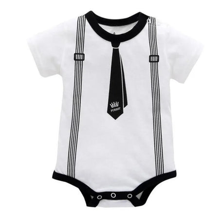 Newborn Baby Boy Summer Gentleman Romper 0-12M – Cotton Jumpsuit with Tie Print, Short Sleeve Infant Clothes
