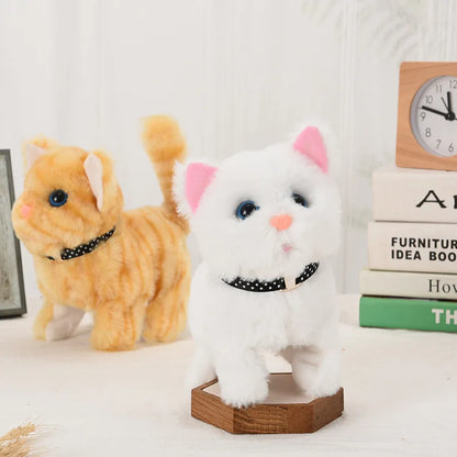 New Walking Kitty Plush Toy, Electric Interactive Meowing Cat with Wagging Tail and Nodding Head, Stuffed Animal Pet Toy Gift for Kids