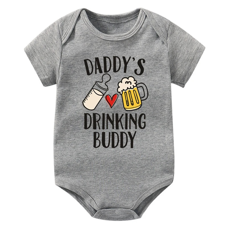 Funny "Daddy's Drinking Buddy" Newborn Baby Romper – Short Sleeve Cotton Bodysuit, Casual Summer Outfit, Perfect for Father's Day Gifts
