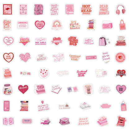 10/60pcs Pink Bookish Reading Stickers – School, Scrapbooking, DIY, and Laptop Stickers for Kids
