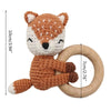 1pc Safety Wooden Baby Teether - Crochet Cartoon Long Ear Bunny Rattler with Mobile Crib Bell | Newborn Teething Toy & Handbell