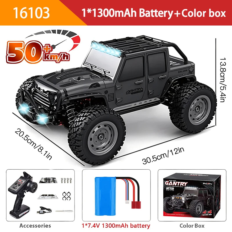 1:16 4WD RC Car with 70km/h Speed, LED Lights, and High-Speed Drift
