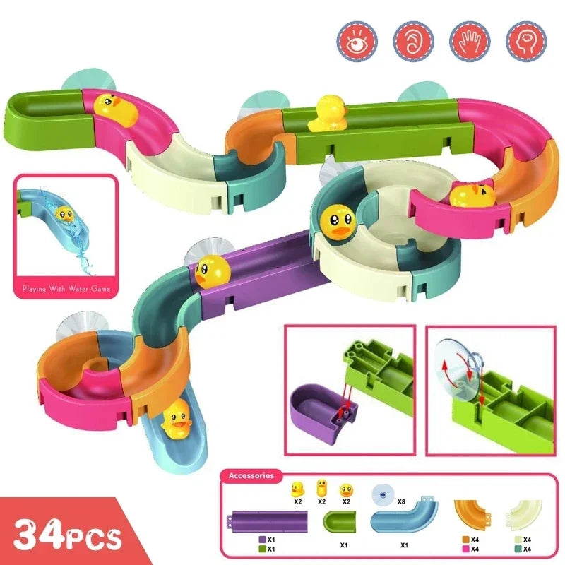 Baby DIY Assembling Track Slide Bath Toy Set with Suction Cups and Duck