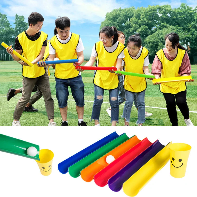 Cooperative Team-Building Track Game – Outdoor/Indoor Kids & Adult Party Set, 5 Half-Pipes + 2 Ping Pong Balls, 40 & 50 cm (15.7 & 19.7 in)