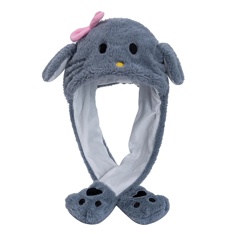 MINISO Cute Bunny Ear Plush Beanie - Moving Rabbit Ears Winter Knit Hat for Women & Girls, Fits 55–60 cm (21.7–23.6 in)
