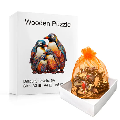 Wooden Puzzle Penguin, Exquisite Gift Box with Irregular Shaped Animal Puzzle, Gifts for Family Interaction & Adult Stress Relief