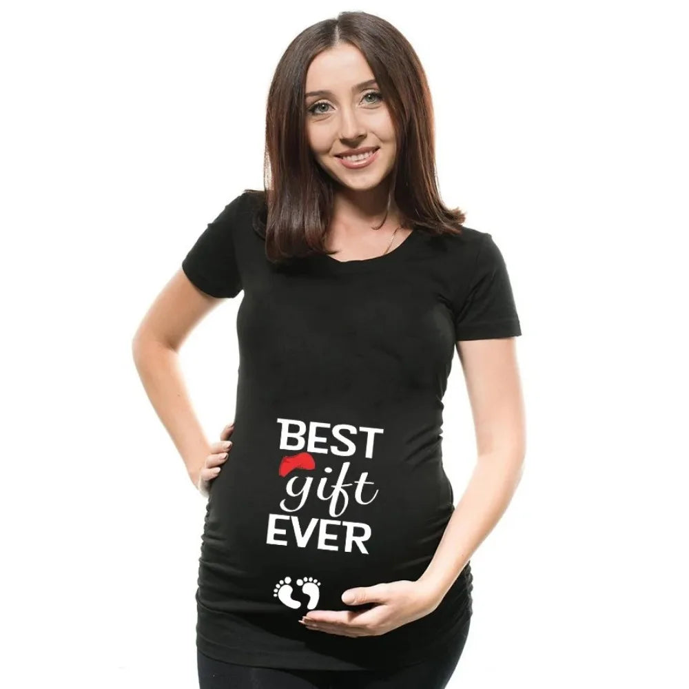 Baby's 1st Christmas Maternity T-shirt Snowman Buttons Funny Pregnancy Tee Cute Christmas T-shirt Pregnant Maternity T-shirts