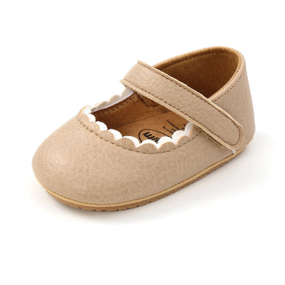 Meckior Baby Girl Shoes – Leather Rubber Sole Anti-Slip Toddler First Walkers, Newborn Infant Crib Shoes