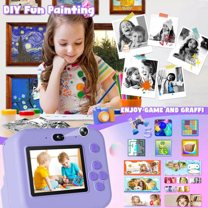 Kids Instant Print Thermal Camera with MP3 and Video Game, Toddler Toy for Ages 3-12