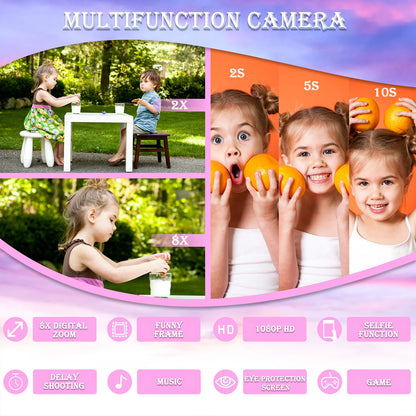 Kids Mini Cartoon Unicorn Camera Toy with 2-Inch Screen, 1080P HD Video, 32GB SD Card, Birthday Gift