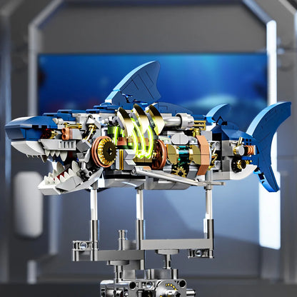 Mechanical Shark Building Blocks Set – Sea Life Model with Display Stand and Lights for Kids and Adults