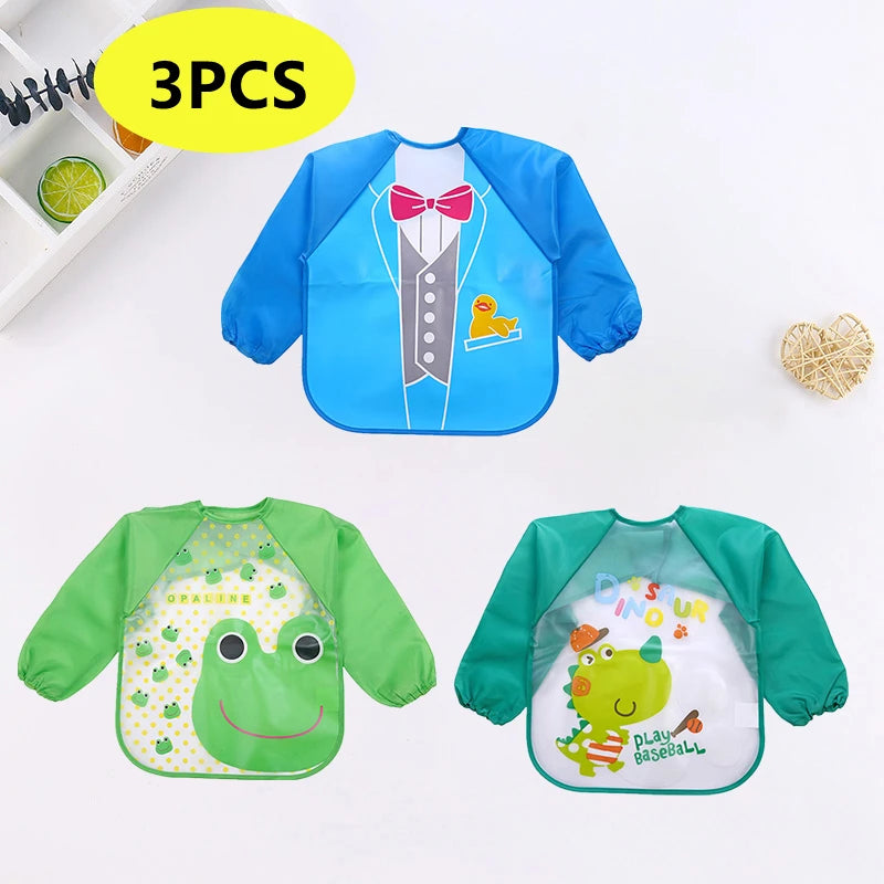 Waterproof Long-Sleeve Baby Bib – Cute Cartoon Apron with Pocket for Self-Feeding (0-3Y) - Kidzy Market