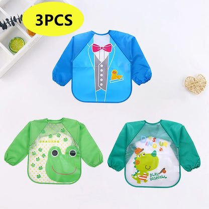 Waterproof Long-Sleeve Baby Bib – Cute Cartoon Apron with Pocket for Self-Feeding (0-3Y) - Kidzy Market