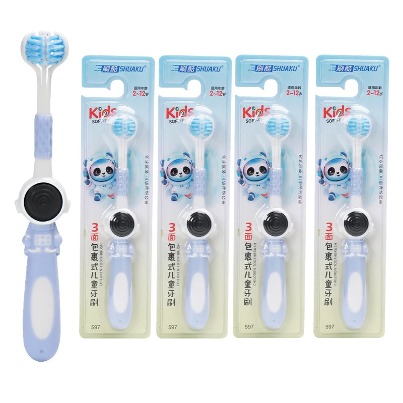 Age 3+ 3-Sided Toddler Toothbrush, Soft Bristles, Kids Autism Sensory Toothbrush, Silicone Oral Care Brush