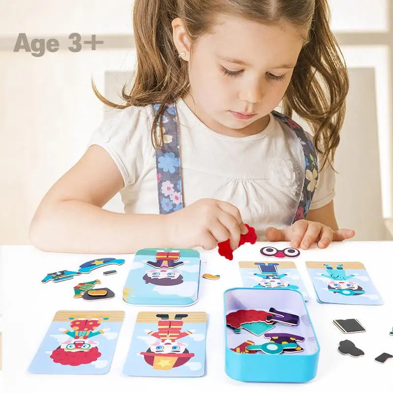 Magnetic 3D Puzzle, Children Dress Up Expression, Travel Tin Box Jigsaw Game, Early Education Imagination Toy, Gifts for Girls