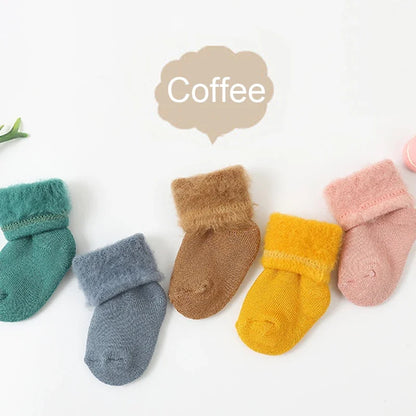 Winter Baby Newborn Warm Plush Socks - Candy Color Calf Floor Socks for Baby Boys & Girls | Autumn Thermal Cotton Socks for Toddlers
