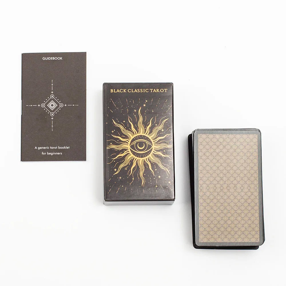 Black Classic Tarot Cards Deck (78 Pieces, Fortune-Telling Set with Guidebook, Family Game)