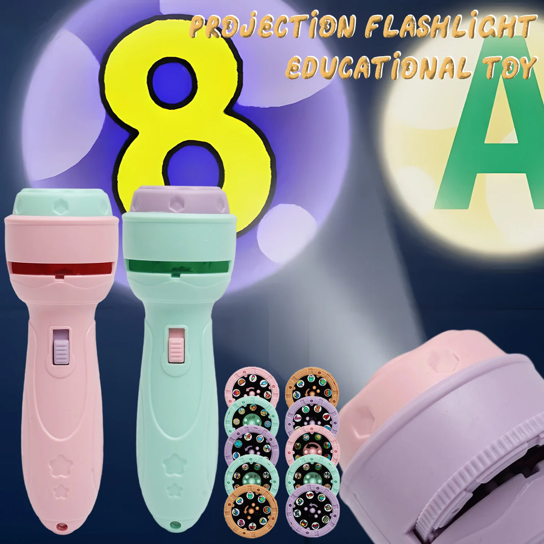 Kids 80-Pattern Projector Flashlight Night Light - Educational Learning Toy with 10 Story Cards