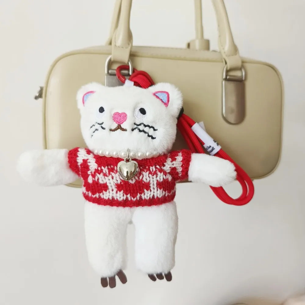 15cm Kawaii Pink Cat Plush Keychain, Animal Doll Pendant for Car and Bag Decoration