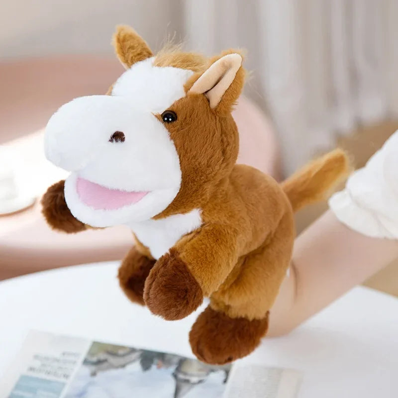 Stuffed Plush Hand and Finger Puppets, Duck Lamb Cow Dog Horse Educational Toy for Kids
